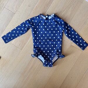 Minnow girls navy white polka dot bathing suit